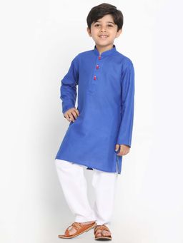 JBN Creation - Boys Blue Cotton Blend Solid Regular Kurta with Pyjama