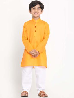 JBN Creation - Boys Orange Cotton Blend Solid Regular Kurta with Pyjama