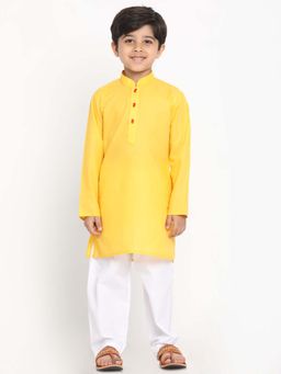 JBN Creation - Boys Yellow Cotton Blend Solid Regular Kurta with Pyjama