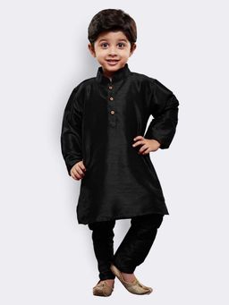 JBN Creation - Boys Black Silk Blend Solid Regular Kurta with Pyjama
