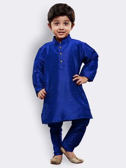 JBN Creation - Boys Blue Silk Blend Solid Regular Kurta with Pyjama