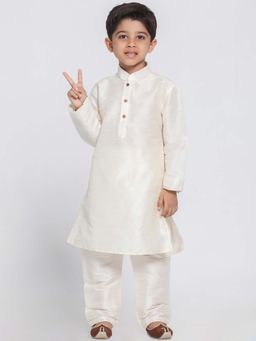 JBN Creation - Boys Cream Silk Blend Solid Regular Kurta with Pyjama