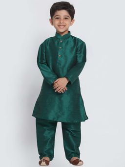 JBN Creation - Boys Green Silk Blend Solid Regular Kurta with Pyjama