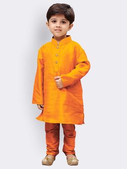 JBN Creation - Boys Orange Silk Blend Solid Regular Kurta with Pyjama