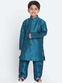JBN Creation - Boys Blue Silk Blend Solid Regular Kurta with Pyjama