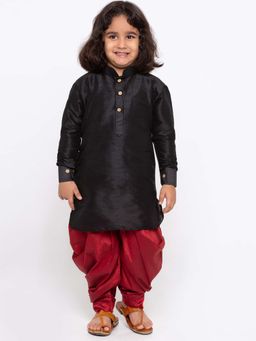 JBN Creation - Boys Black Silk Blend Solid Regular Kurta with Dhoti