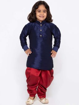 JBN Creation - Boys Blue Silk Blend Solid Regular Kurta with Dhoti