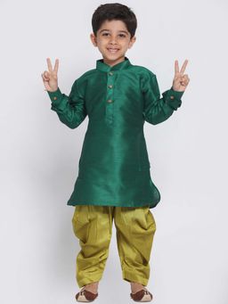 JBN Creation - Boys Green Silk Blend Solid Regular Kurta with Dhoti