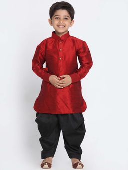 JBN Creation - Boys Maroon Silk Blend Solid Regular Kurta with Dhoti