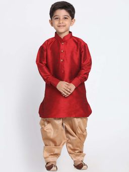JBN Creation - Boys Maroon Silk Blend Solid Regular Kurta with Dhoti