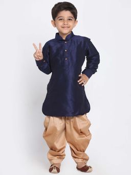 JBN Creation - Boys Navy Blue Silk Blend Solid Regular Kurta with Dhoti