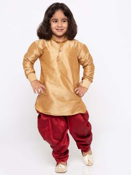 JBN Creation - Boys Gold Silk Blend Solid Regular Kurta with Dhoti