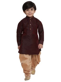 JBN Creation - Boys Wine Silk Blend Solid Regular Kurta with Dhoti