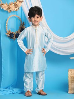 JBN Creation - Boys Aqua Viscose Mirror Work Kurta with Pyjama