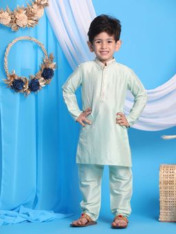 JBN Creation - Boys Green Viscose Mirror Work Kurta with Pyjama