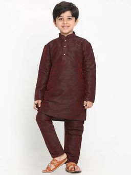 JBN Creation - Boys Wine Silk Blend Solid Regular Kurta with Pyjama