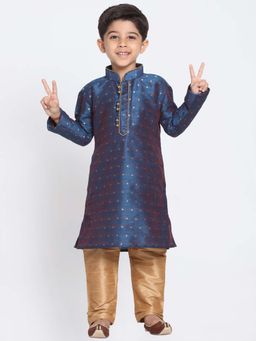 JBN Creation - Boys Blue Jacquard Zari Thread Work Dual Tone Kurta with Pyjama
