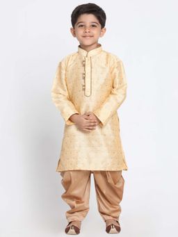 JBN Creation - Boys Gold Jacquard Zari Thread Work Kurta with Dhoti Set