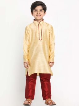 JBN Creation - Boys Beige Jacquard Woven Kurta with Pyjama