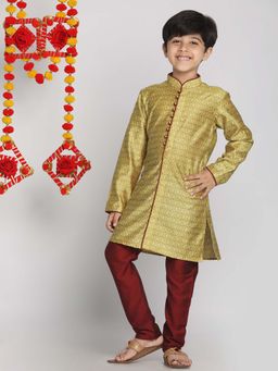 JBN Creation - Boys Yellow Jacquard Woven Kurta with Pyjama