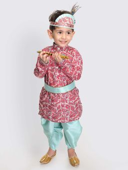 JBN Creation - Boys Multi Color Silk Blend Printed Kurta with Dhoti and Flute with Headband