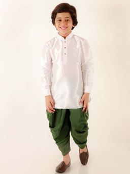 JBN Creation - Boys White Silk Blend Solid Regular Kurta with Dhoti