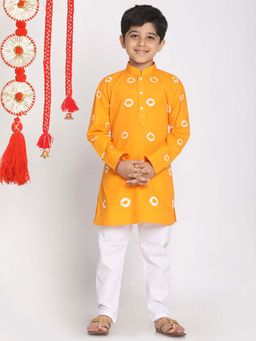 JBN Creation - Boys Orange Pure Cotton Tie and Dye Kurta with Pyjama