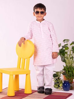 JBN Creation - Boys Pink Cotton Blend Embroidered Kurta with Pyjama