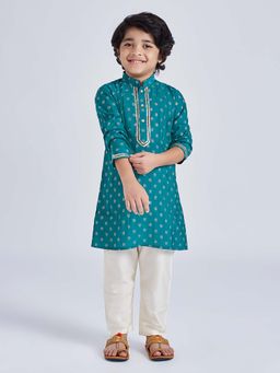 JBN Creation - Boys Green Rayon Foil Printed Kurta with Pyjama