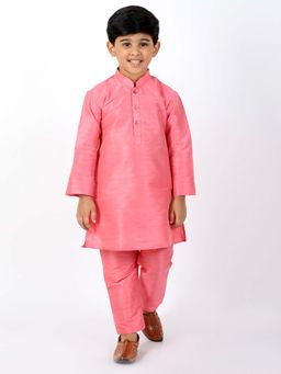 JBN Creation - Boys Pink Silk Blend Solid Regular Kurta with Pyjama