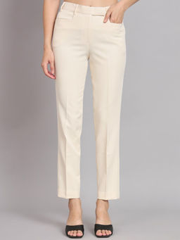 Powersutra - Off White Regular Fit Formal Trouser