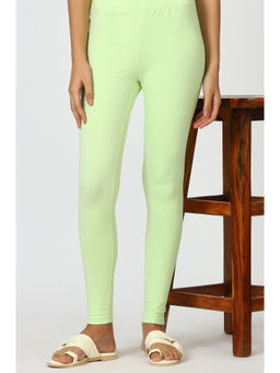 W - Green Solid Cotton Blend Skinny Tights