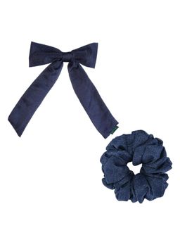 Arendelle - Navy Blue Shinny Organza Large Scrunchie and Hair Bow (Set of 2)