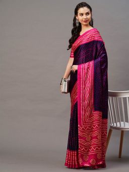 Odette - Purple & Pink Casual Satin Silk Printed Saree with Unstitched Blouse