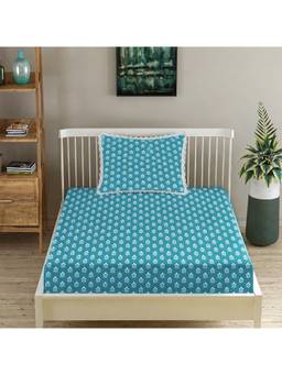 MORADO - Glace Cotton Blue Single Bedsheet with Pillow Cover