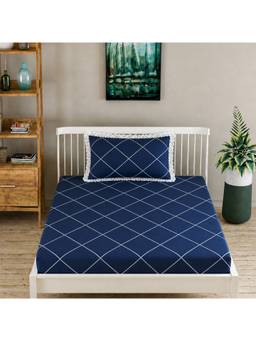 MORADO - Glace Cotton Navy Blue Single Bedsheet with Pillow Cover
