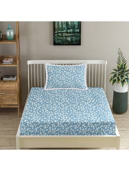 MORADO - Glace Cotton Blue Single Bedsheet with Pillow Cover
