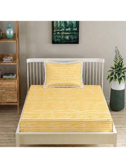 MORADO - Glace Cotton Mustard Single Bedsheet with Pillow Cover