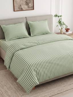 Haus & Kinder - Tokiwairo Stripe Green 186 Tc Queen Flat Bedsheet with Pillow Covers