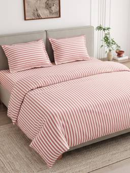 Haus & Kinder - Akatsuchi Stripe Red 186 Tc Queen Flat Bedsheet with Pillow Covers