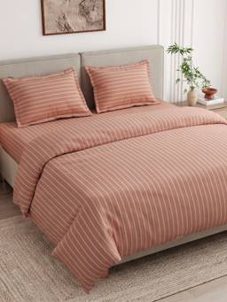 Haus & Kinder - Kohaku Stripe Rust 186 Tc Queen Flat Bedsheet with Pillow Covers