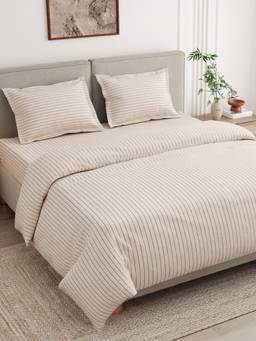 Haus & Kinder - Sumi Stripe Cream 186 Tc Queen Flat Bedsheet with Pillow Covers