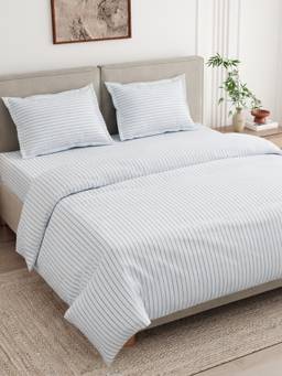 Haus & Kinder - Ruri Stripe White 186 Tc Queen Flat Bedsheet With Pillow Covers