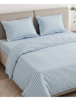 Haus & Kinder - Serian Stripe Blue 186 Tc Queen Flat Bedsheet With Pillow Covers