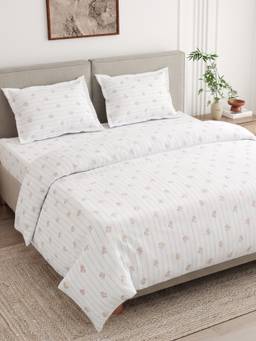 Haus & Kinder - Kohana Floral White 186 Tc Queen Flat Bedsheet With Pillow Covers