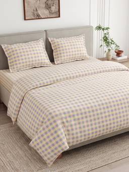 Haus & Kinder - Awairo Check Multi-Color 186 Tc Queen Flat Bedsheet With Pillow Covers