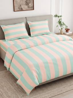 Haus & Kinder - Nagomi Stripe Multi-Color 186 Tc Queen Flat Bedsheet With Pillow Covers