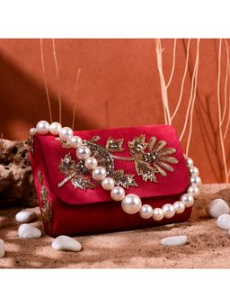 sugarcrush - Embroidered Clutch Flap Bag-Red