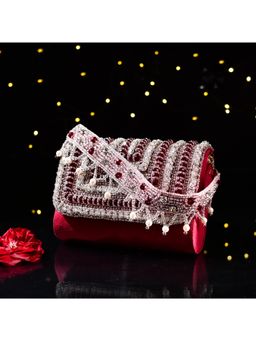 sugarcrush - Crystal Beaded Bridal Tassel Luxury Clutch Flap Bag-Red