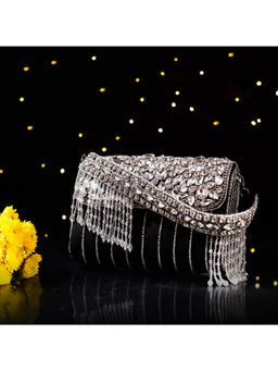 sugarcrush - Crystal Beaded Black Toned Tassel Luxury Flap Bag